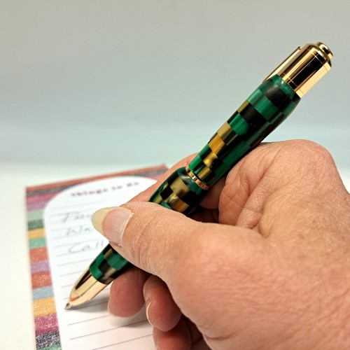 CR-038 Pen Acrylic Black, Green, Gold $60 at Hunter Wolff Gallery